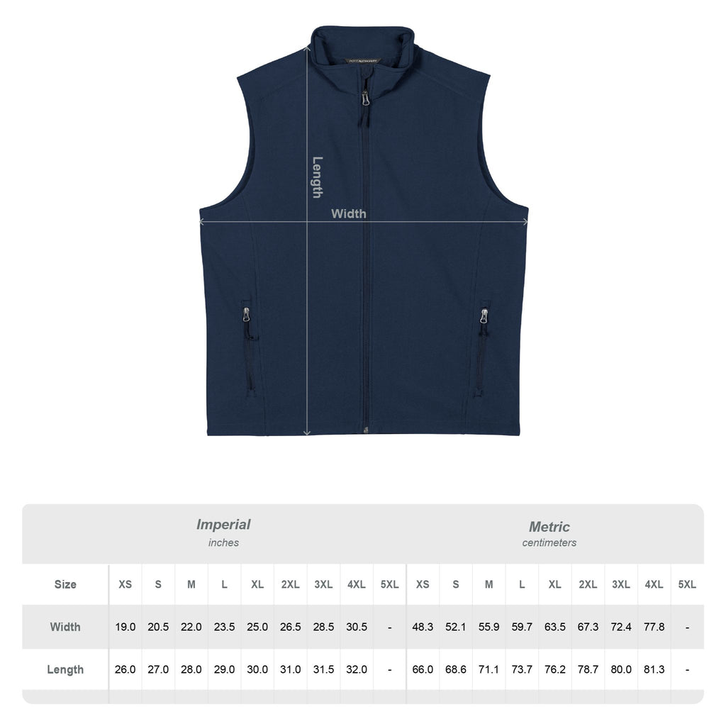 Men's Soft Shell Vest — Subtle Red & White Pixel Patch (embroidered)