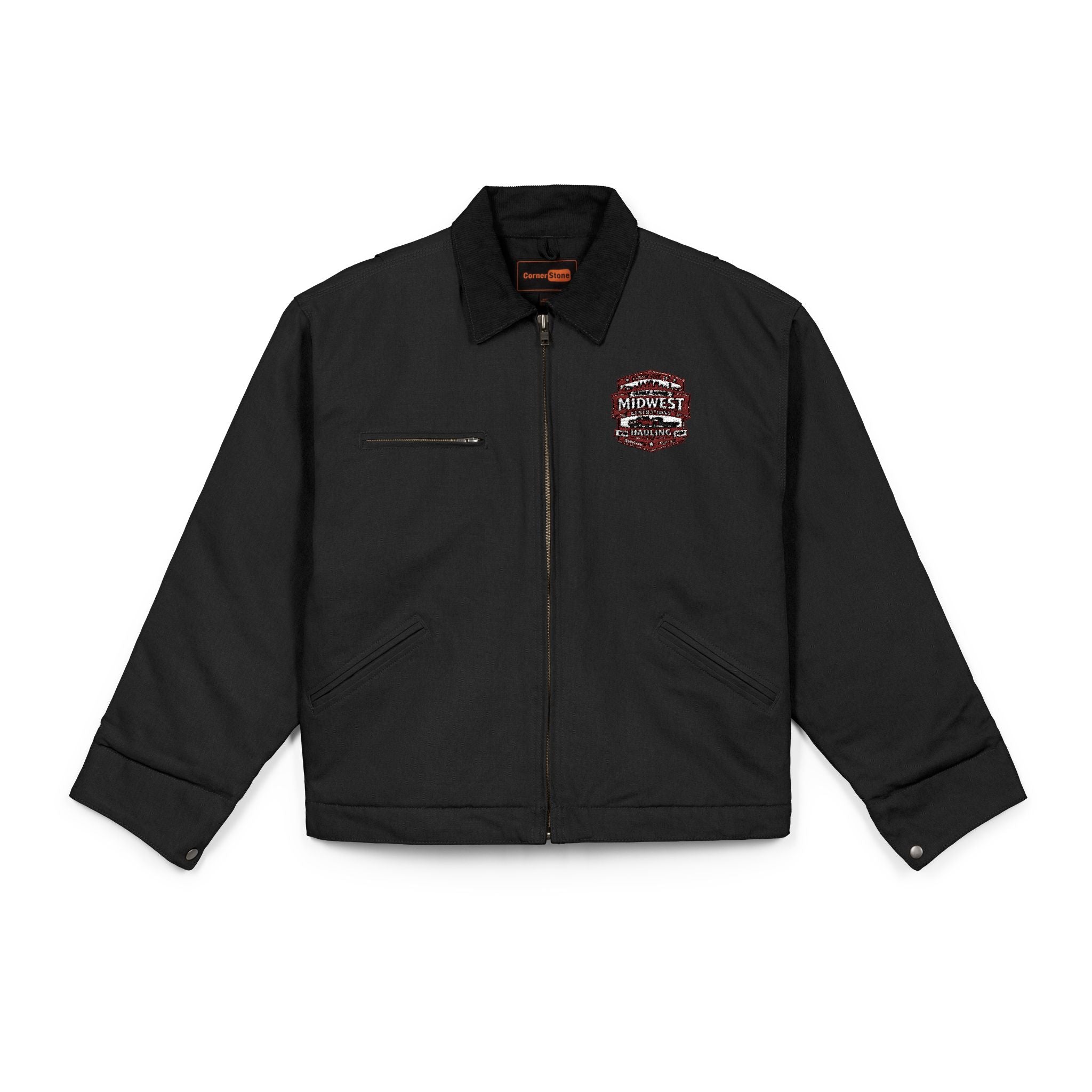 Work Jacket with Patriotic Floral Emblem – Durable Duck Cloth Utility Jacket (embroidered)