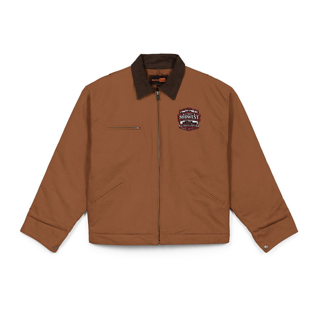 Work Jacket with Patriotic Floral Emblem – Durable Duck Cloth Utility Jacket (embroidered)