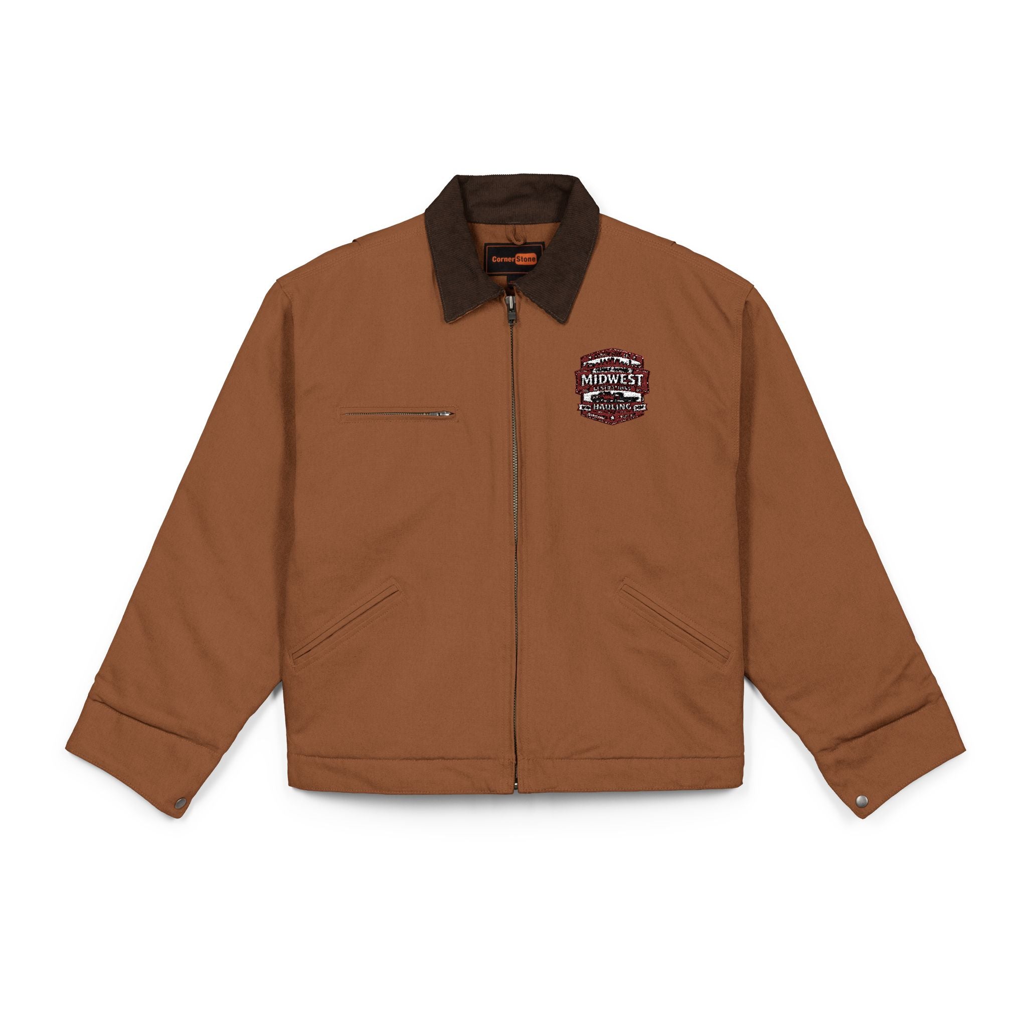 Work Jacket with Patriotic Floral Emblem – Durable Duck Cloth Utility Jacket (embroidered)