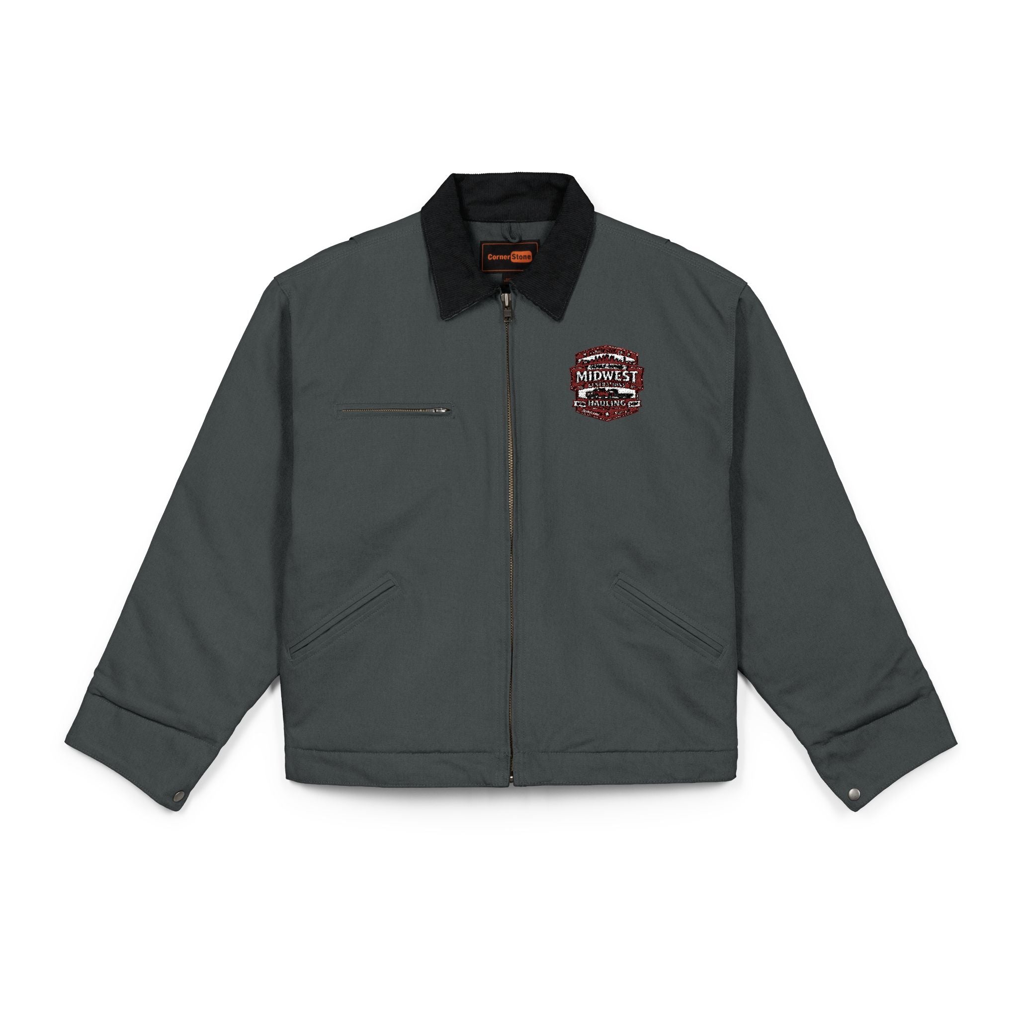 Work Jacket with Patriotic Floral Emblem – Durable Duck Cloth Utility Jacket (embroidered)