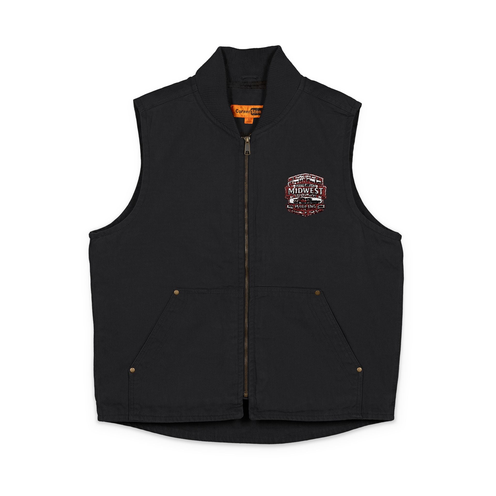 Washed Duck Cloth Work Vest – Embroidered Chest Patch, Durable Outdoor Utility Vest