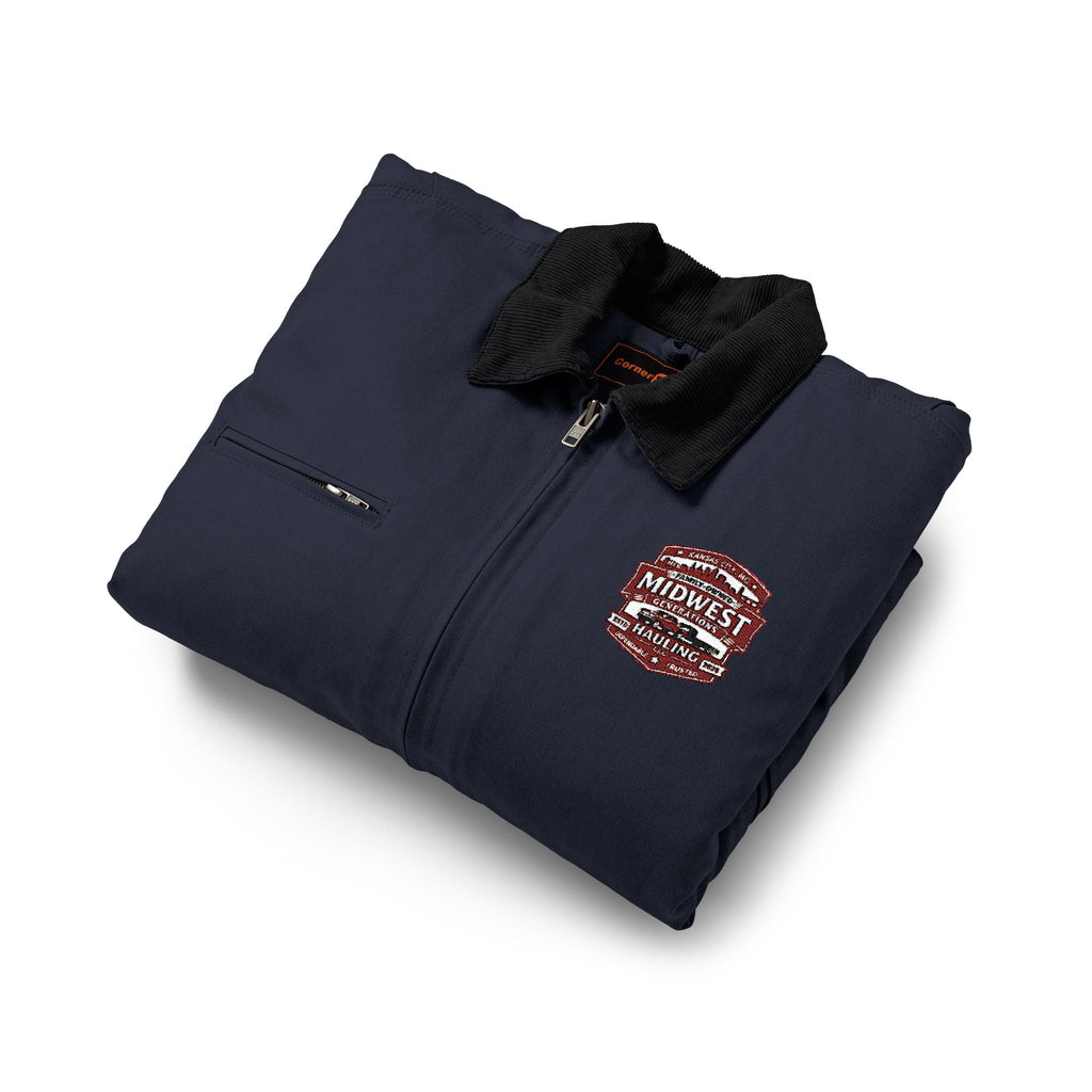 Work Jacket with Patriotic Floral Emblem – Durable Duck Cloth Utility Jacket (embroidered)