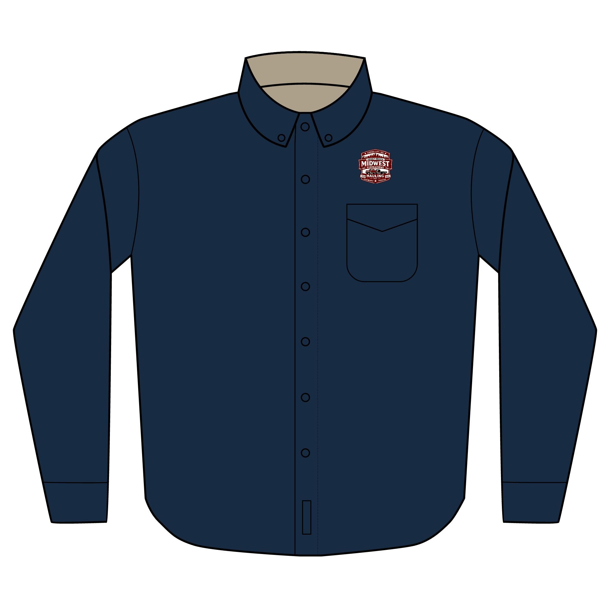 Embroidered Long Sleeve Work Shirt — Chest Logo Button-Down