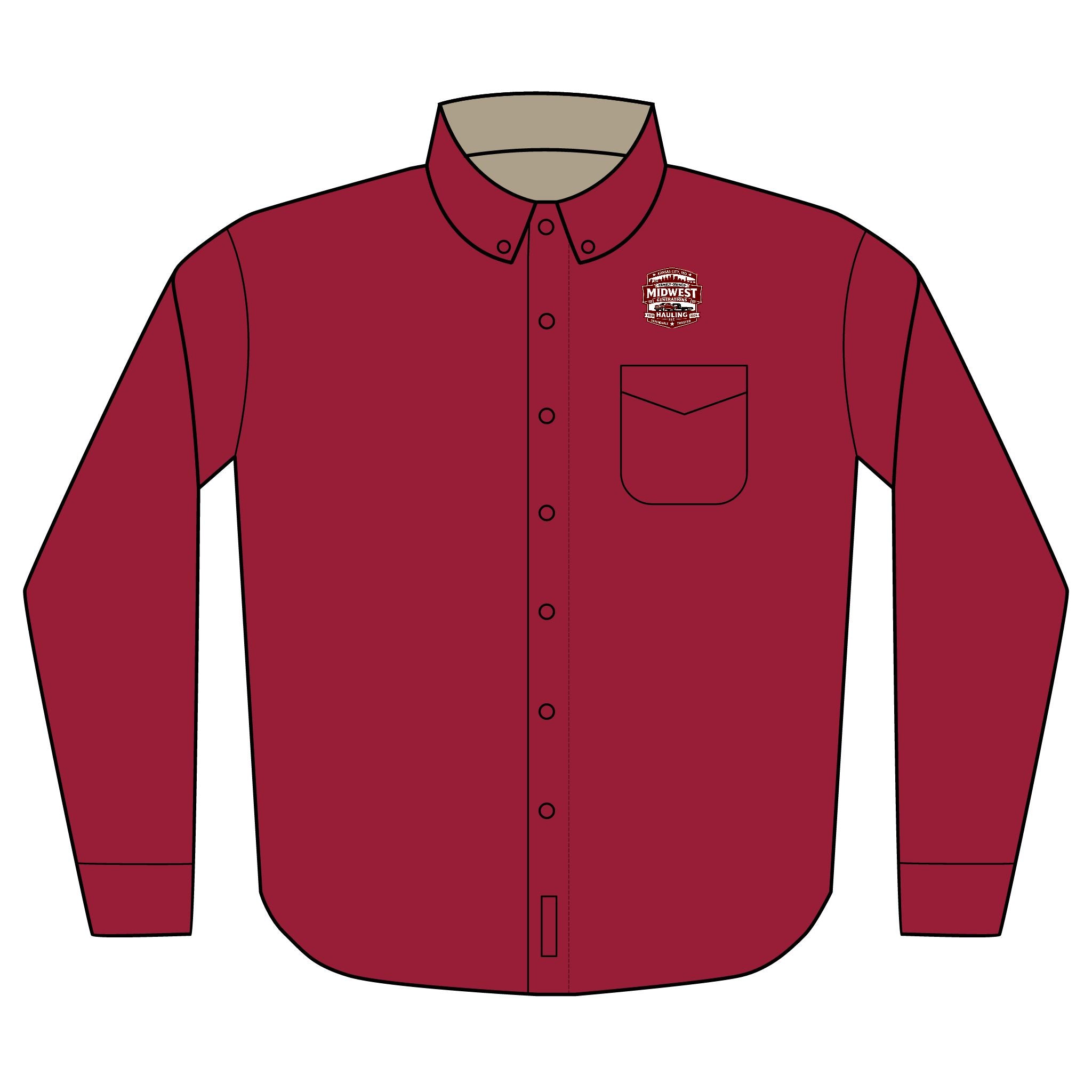 Embroidered Long Sleeve Work Shirt — Chest Logo Button-Down