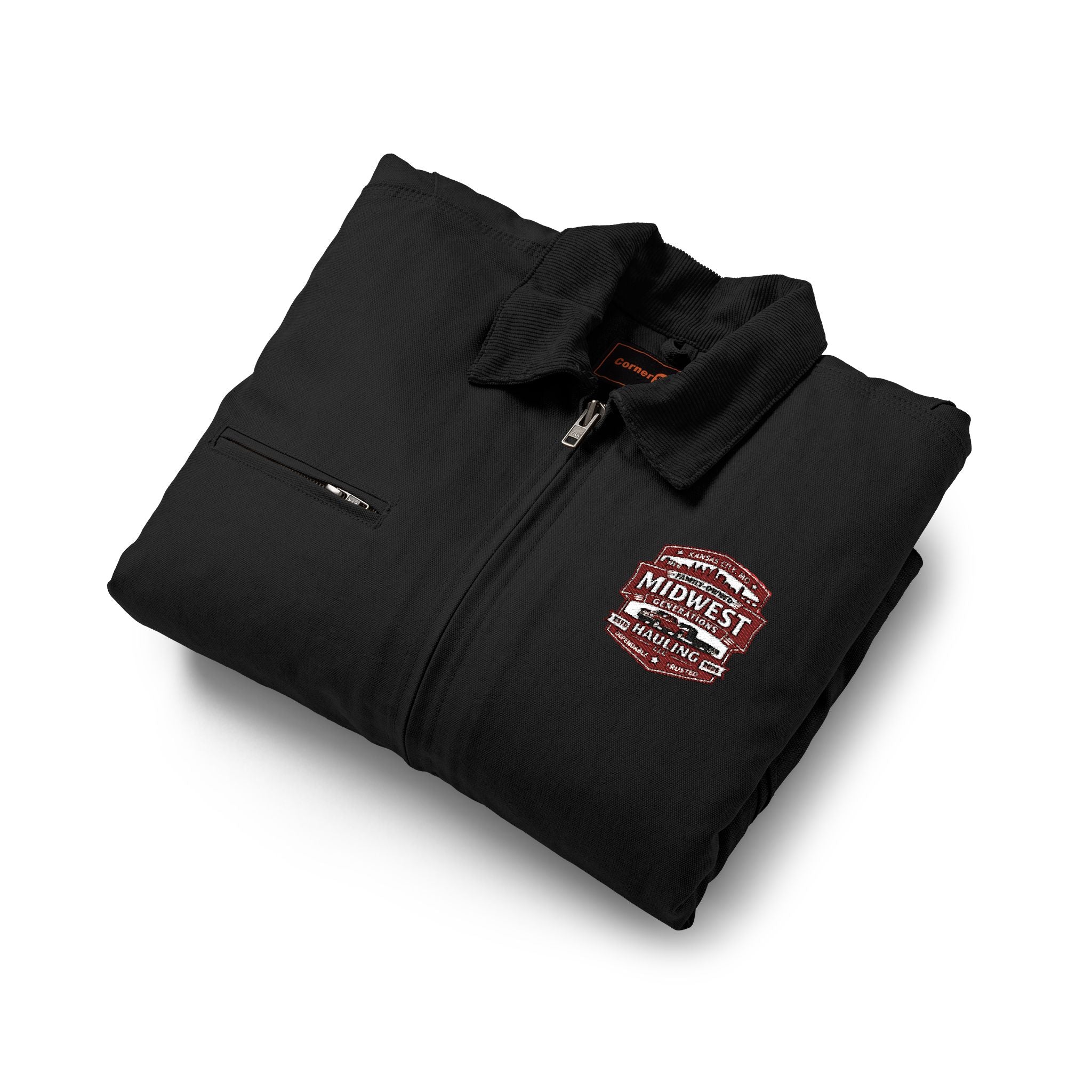 Work Jacket with Patriotic Floral Emblem – Durable Duck Cloth Utility Jacket (embroidered)