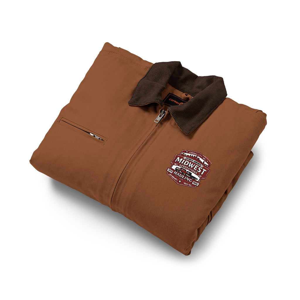 Work Jacket with Patriotic Floral Emblem – Durable Duck Cloth Utility Jacket (embroidered)