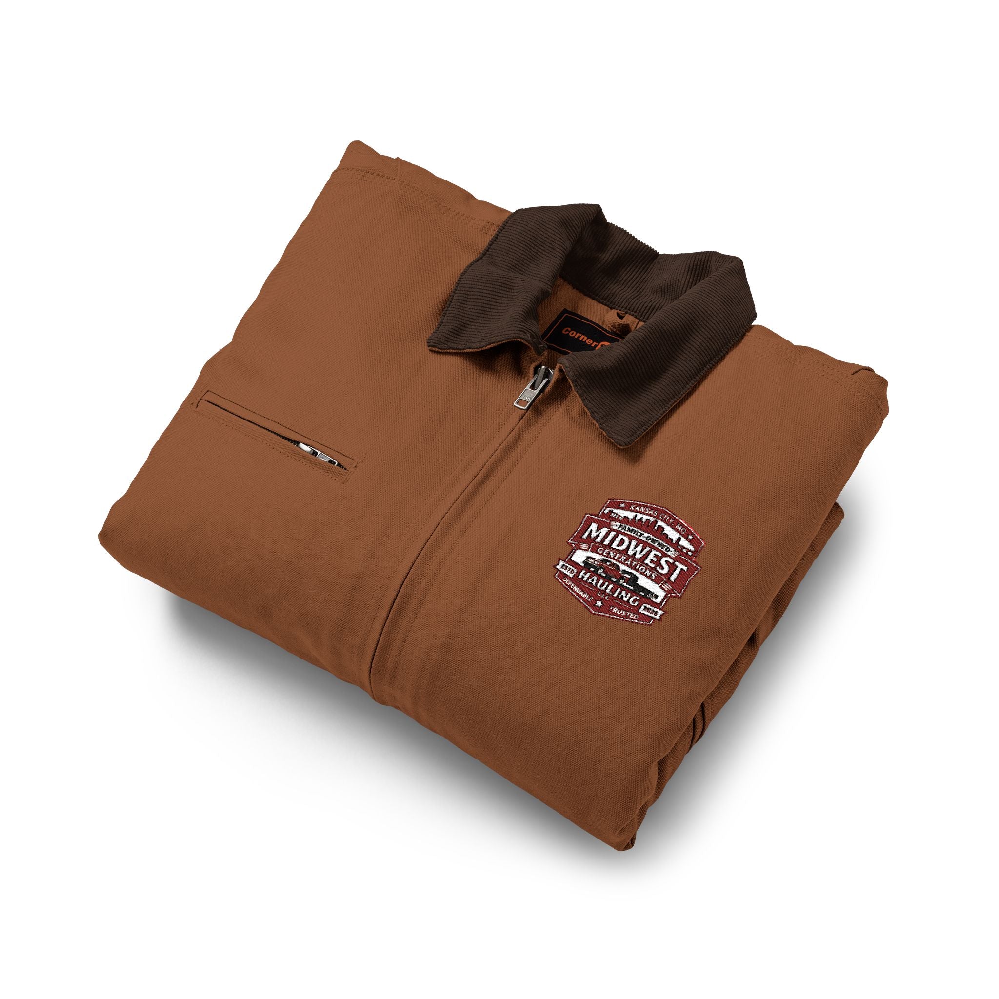 Work Jacket with Patriotic Floral Emblem – Durable Duck Cloth Utility Jacket (embroidered)