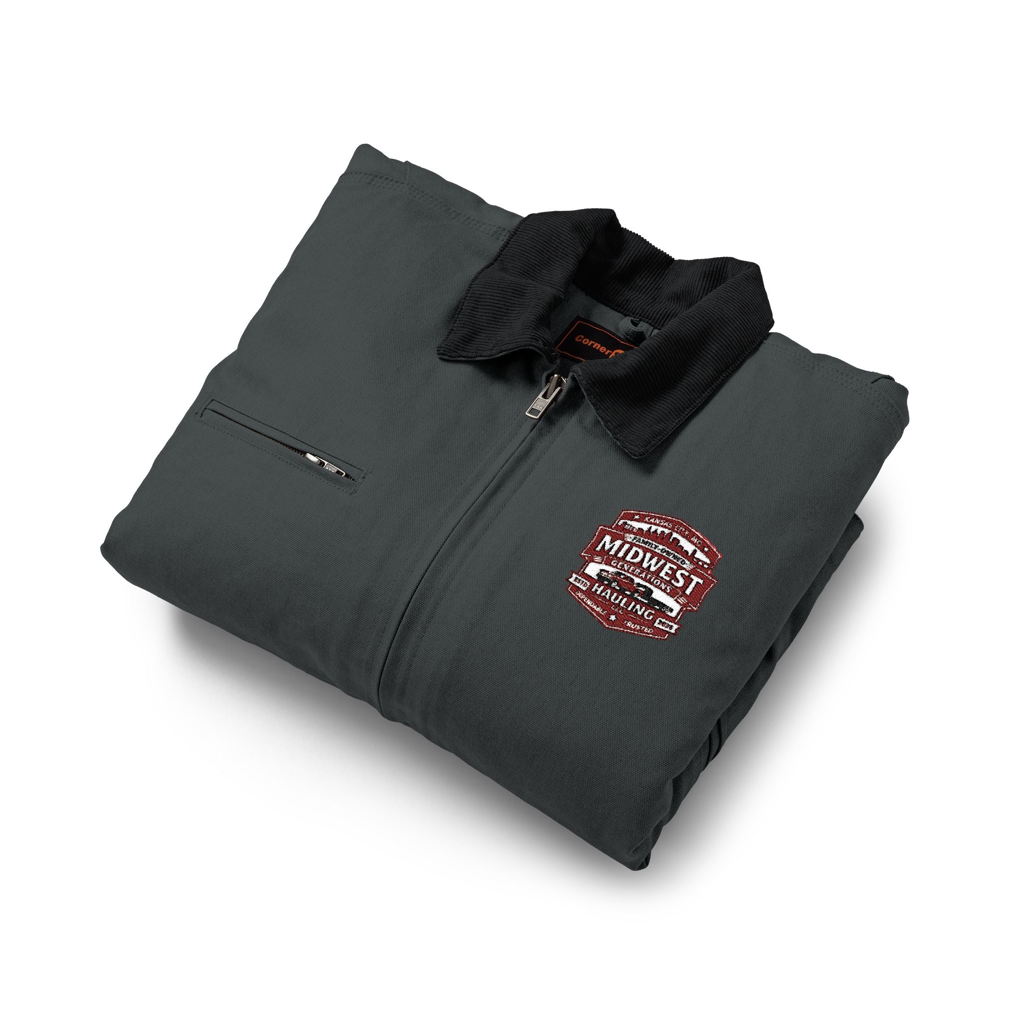 Work Jacket with Patriotic Floral Emblem – Durable Duck Cloth Utility Jacket (embroidered)