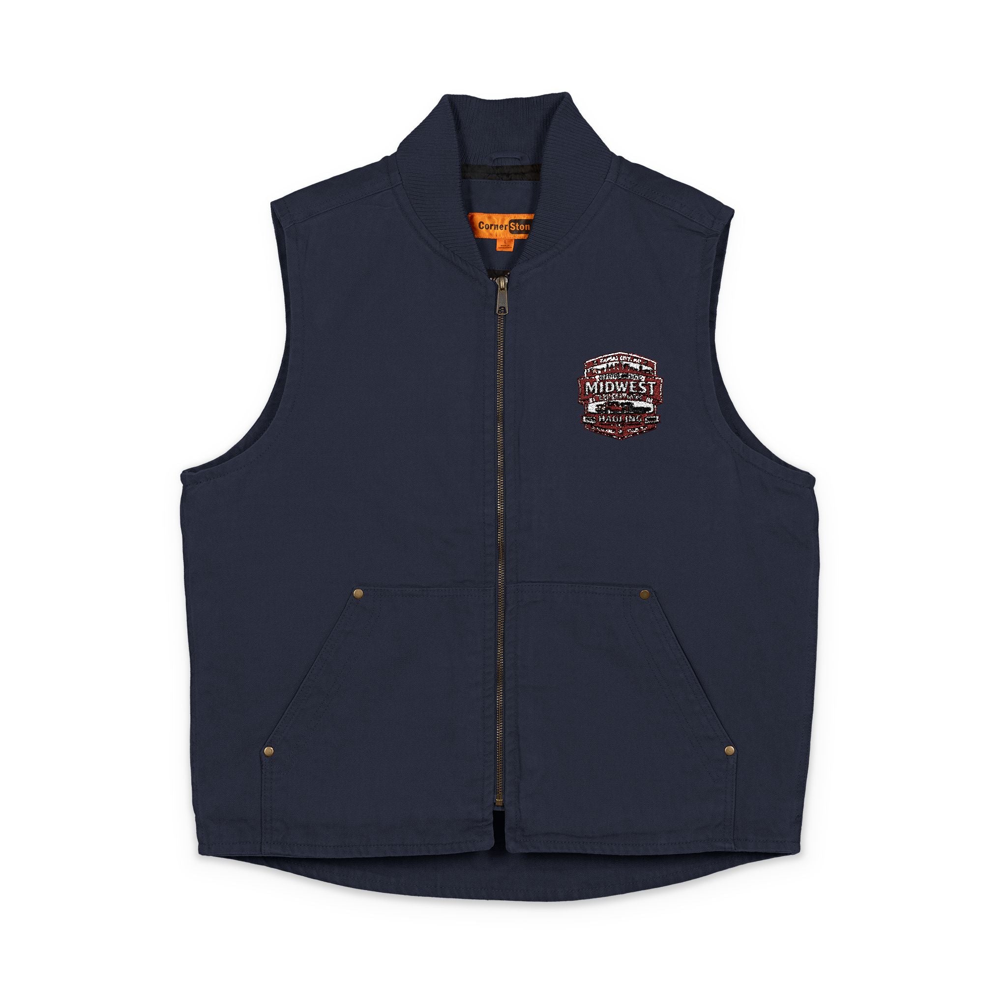 Washed Duck Cloth Work Vest – Embroidered Chest Patch, Durable Outdoor Utility Vest